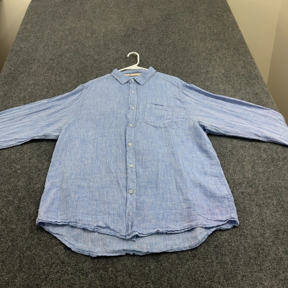 Report Collection Heritage Button Up Shirt Men XXL Blue Linen Long Sleeve Casual